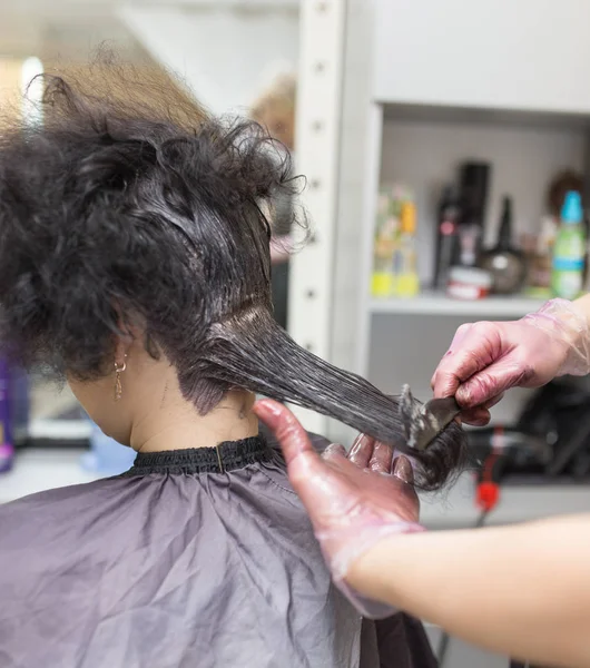 Раскраска волос в салоне красоты — стоковое фото