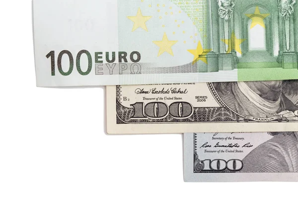 Euro y dólar sobre fondo blanco —  Fotos de Stock