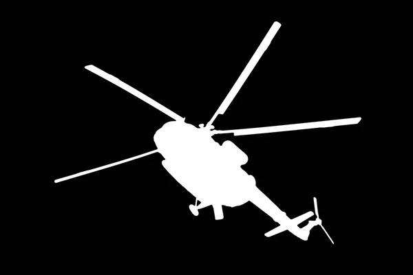 Silueta de un helicóptero sobre un fondo negro — Foto de Stock