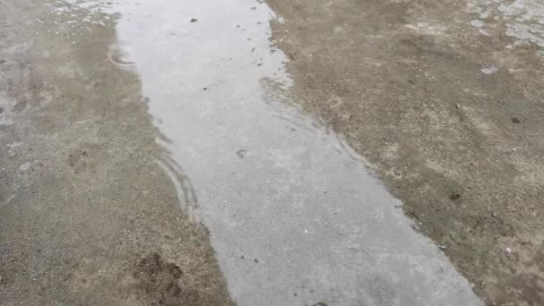 Water druppelen op beton met spatten — Stockvideo