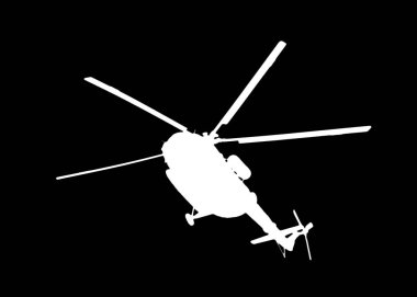 Siyah arka planda bir helikopterin silüeti