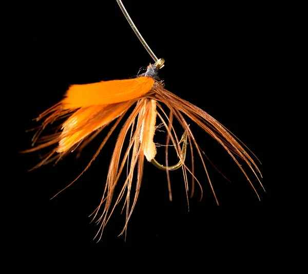 Fly to catch fish on a black background — Stock Photo, Image