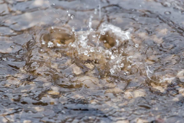 Salpicos de água em uma poça de chuva — Fotografia de Stock