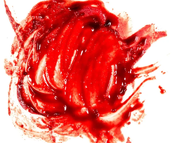 Sangue rosso spalmato su sfondo bianco — Foto Stock