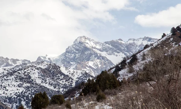 Schneebedeckte Berge des Tian Shan im Winter — Stockfoto