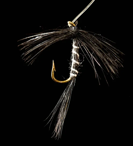 Fly to catch fish on a black background — Stock Photo, Image