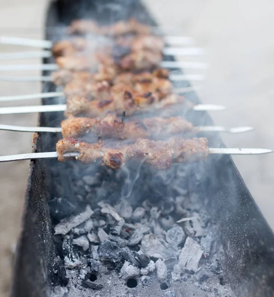 Grilled skewers on the grill — Stock Photo, Image
