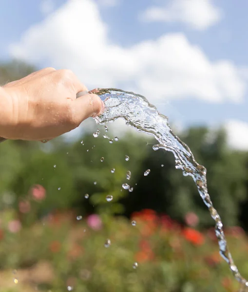 Água de irrigação da mangueira ao ar livre — Fotografia de Stock