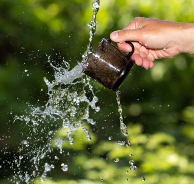 Eline bir bardak su püskürtmüş. .