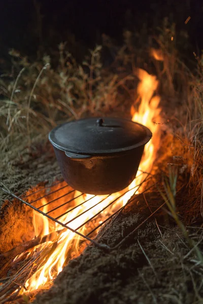 Ketel Brand Nachts Het Park Natuur — Stockfoto