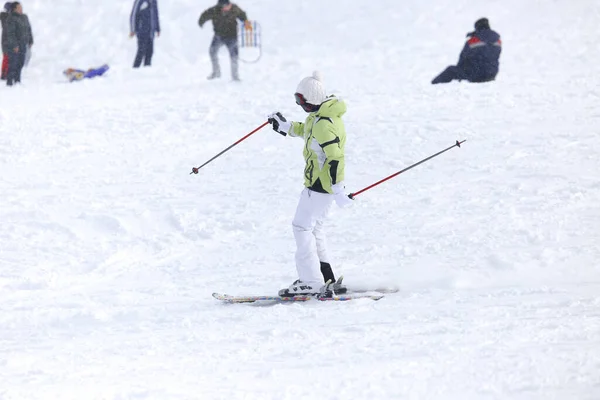 Gente Esquiando Nieve Parque Naturaleza — Foto de Stock