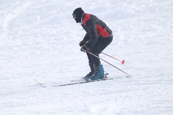 Άνθρωποι Κάνουν Σκι Στο Χιόνι Στο Πάρκο Στη Φύση — Φωτογραφία Αρχείου