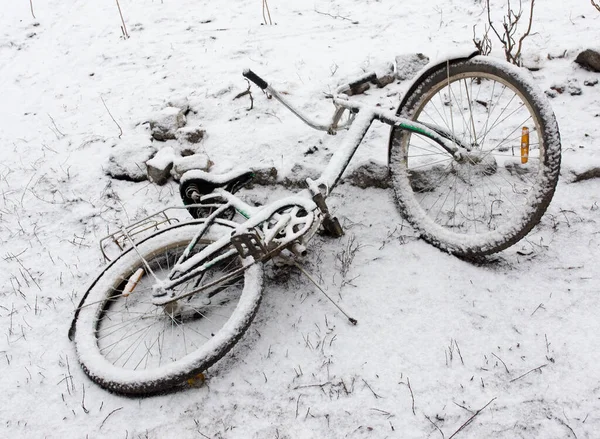 Cykel Snön Vintern — Stockfoto
