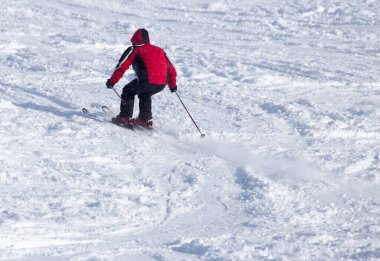 İnsanlar kışın kayak yapıyor. Doğadaki parkta.