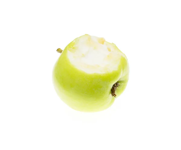 Кусає Яблуко Білому Тлі Фотографії Студії — стокове фото