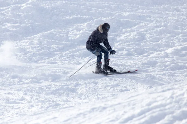 运动员在雪山中滑雪 在大自然的公园里 — 图库照片