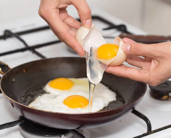 Fried Egg Frying Pan Photos Studio — Stock Photo, Image