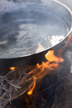 Kazığın doğasında yemek pişirmek. .
