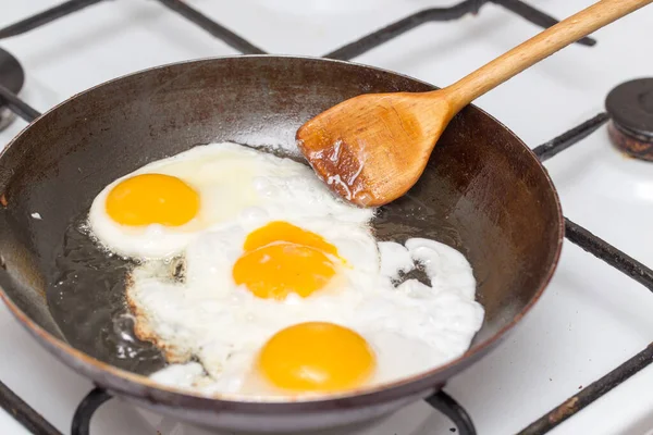 Fried Egg Frying Pan Photos Studio — Stock Photo, Image