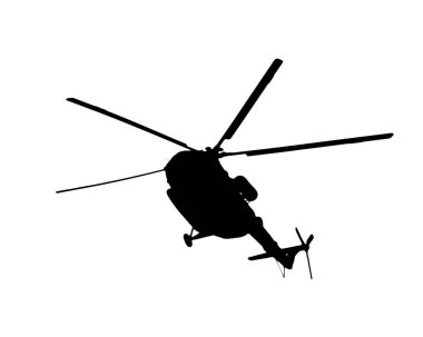 Beyaz arka planda helikopter silueti. Doğadaki parkta.