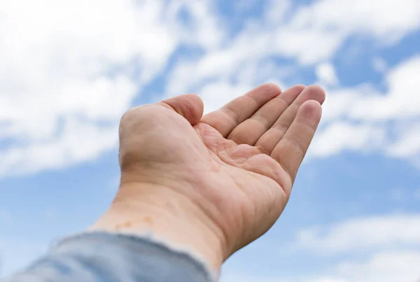 Mano Alzata Verso Cielo Nel Parco Nella Natura — Foto Stock