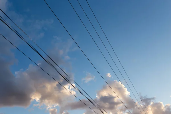 Elektrische Drähte Auf Einem Hintergrund Des Nachthimmels — Stockfoto