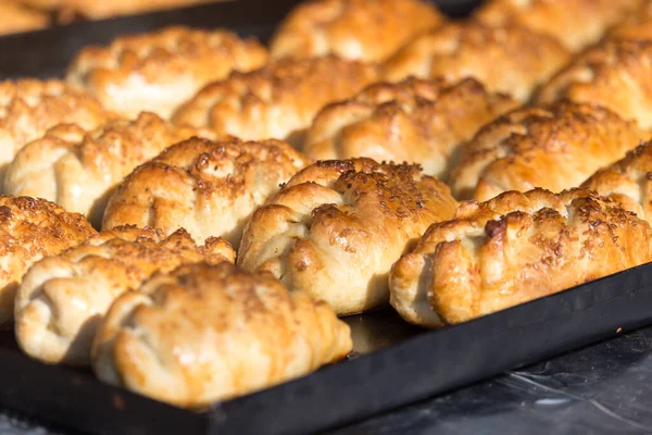 Meat Pies Baking Sheet Sale — Stock Photo, Image