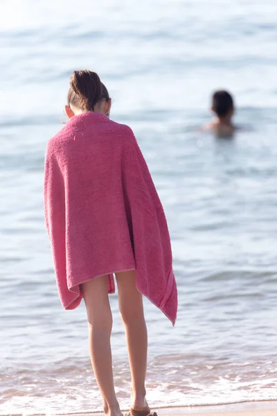 Little Girl Bathing Suit Beach — Stock Photo, Image