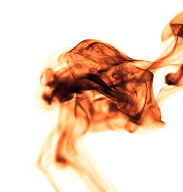 Beyaz arka planda kırmızı duman. Soyut bir dokunun fotoğrafı