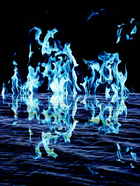 Blue Flame Fire Reflection Water — Stock Photo, Image