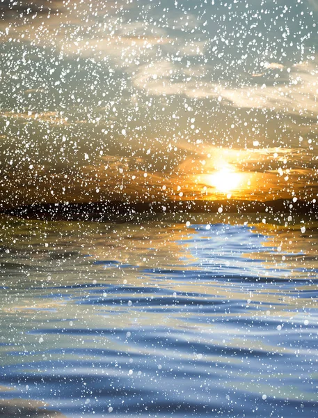 Solnedgång Över Havet Med Snö Bild Abstrakt Struktur — Stockfoto