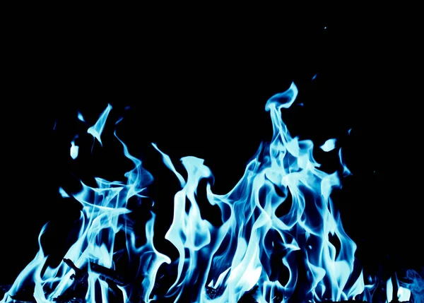 Fond Abstrait Feu Flamme Bleue Sur Fond Noir — Photo