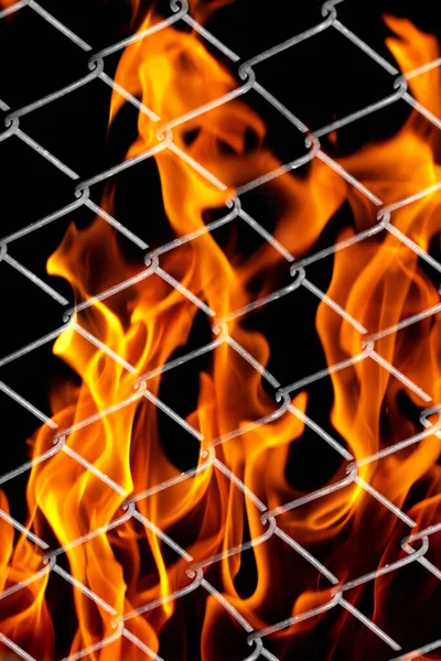 Feuer Einem Metallgitter Foto Einer Abstrakten Textur — Stockfoto