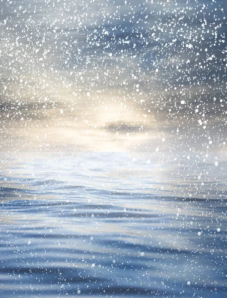 雪で海に沈む夕日 抽象的な質感の写真 — ストック写真