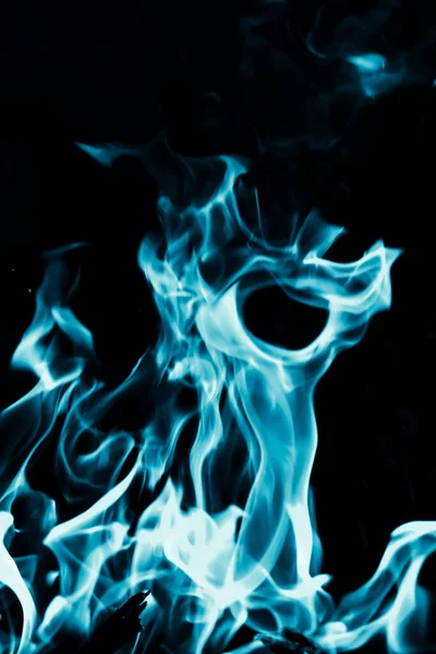 Fond Abstrait Feu Flamme Bleue Sur Fond Noir — Photo