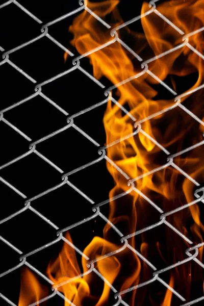 Feuer Einem Metallgitter Foto Einer Abstrakten Textur — Stockfoto