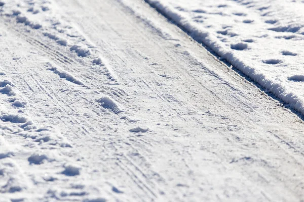 Neige Glace Sur Route Dans Parc Dans Nature — Photo