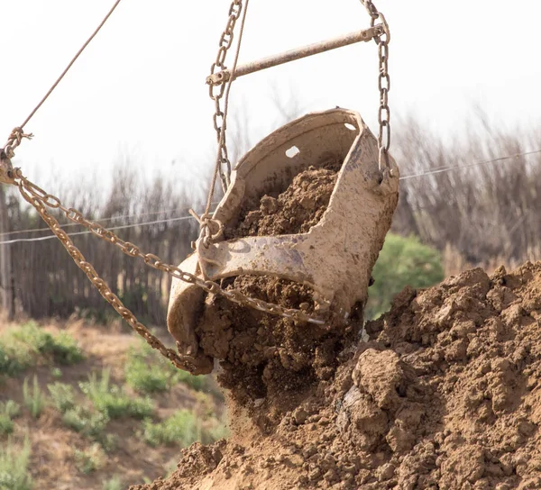 Excavadora Cavando Gran Cubo Parque Naturaleza — Foto de Stock