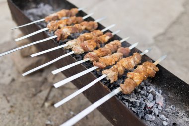 Izgarada ızgara şiş. Doğadaki parkta.