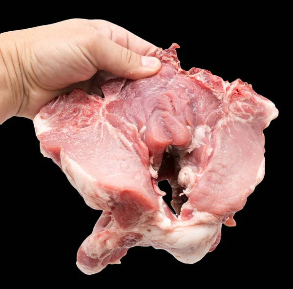 Carne Cerdo Mano Sobre Fondo Negro —  Fotos de Stock