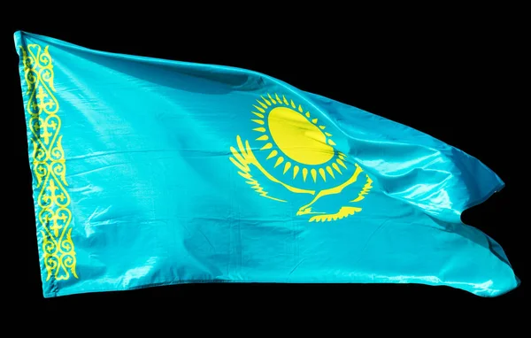 黒の背景にカザフスタンの国旗 抽象的な質感の写真 — ストック写真