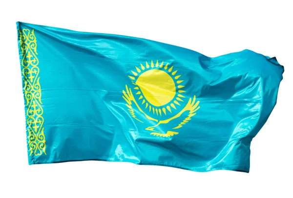 Kazahsztán Zászló Fehér Háttérrel Egy Absztrakt Textúra Fényképe — Stock Fotó