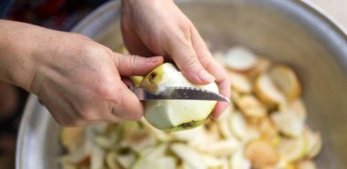 Bir elmayı bıçakla kesmek .