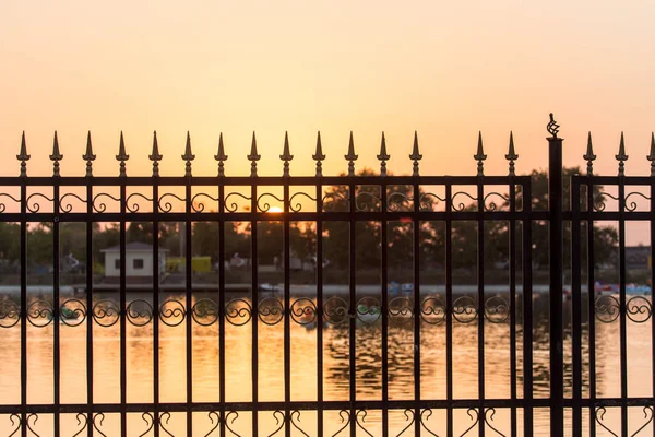 Metal Fence Sunset Park Nature — Stock Photo, Image