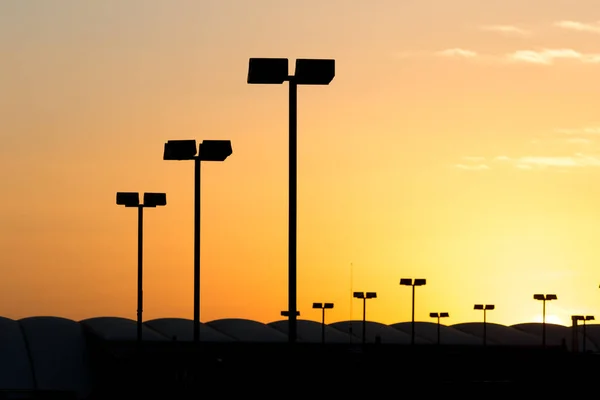 Lichtmasten Bei Sonnenuntergang Park Der Natur — Stockfoto