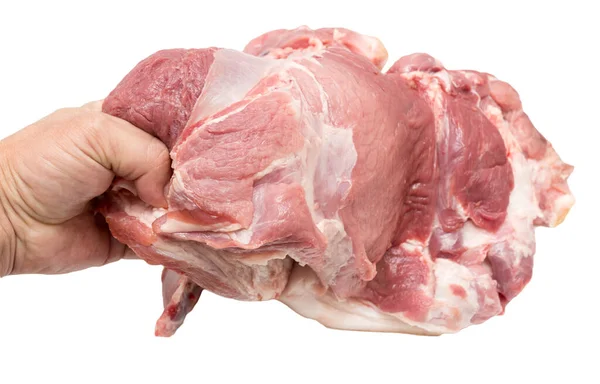 Carne Maiale Una Mano Uno Sfondo Bianco — Foto Stock