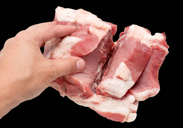 Carne Cerdo Mano Sobre Fondo Negro — Foto de Stock