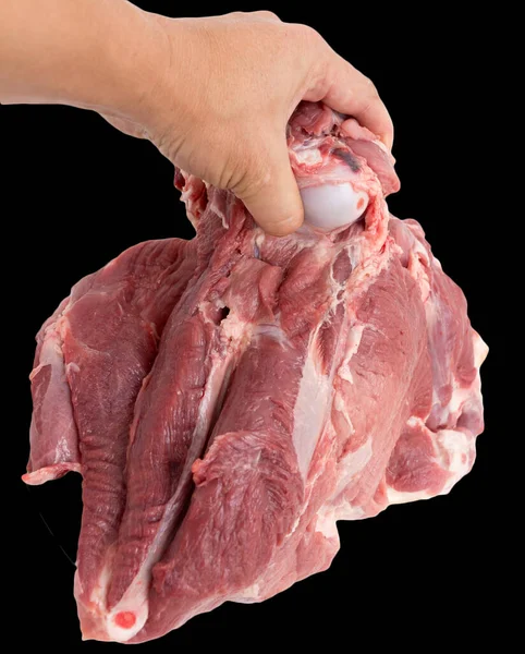 Carne Cerdo Mano Sobre Fondo Negro — Foto de Stock