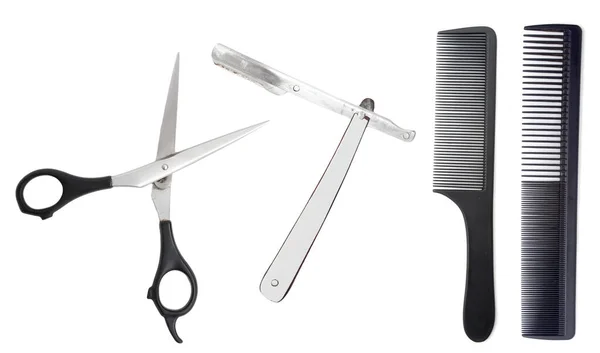 Comb Scissors Razor White Background — Stock Photo, Image