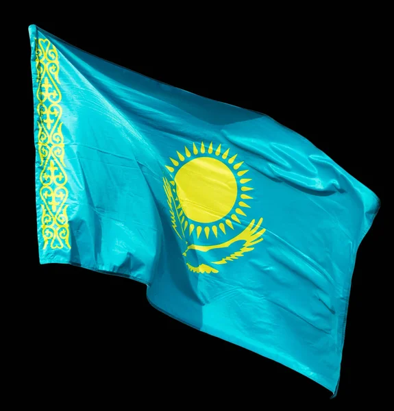 Kazakhstan Flag Black Background Photos Studio — Stock Photo, Image